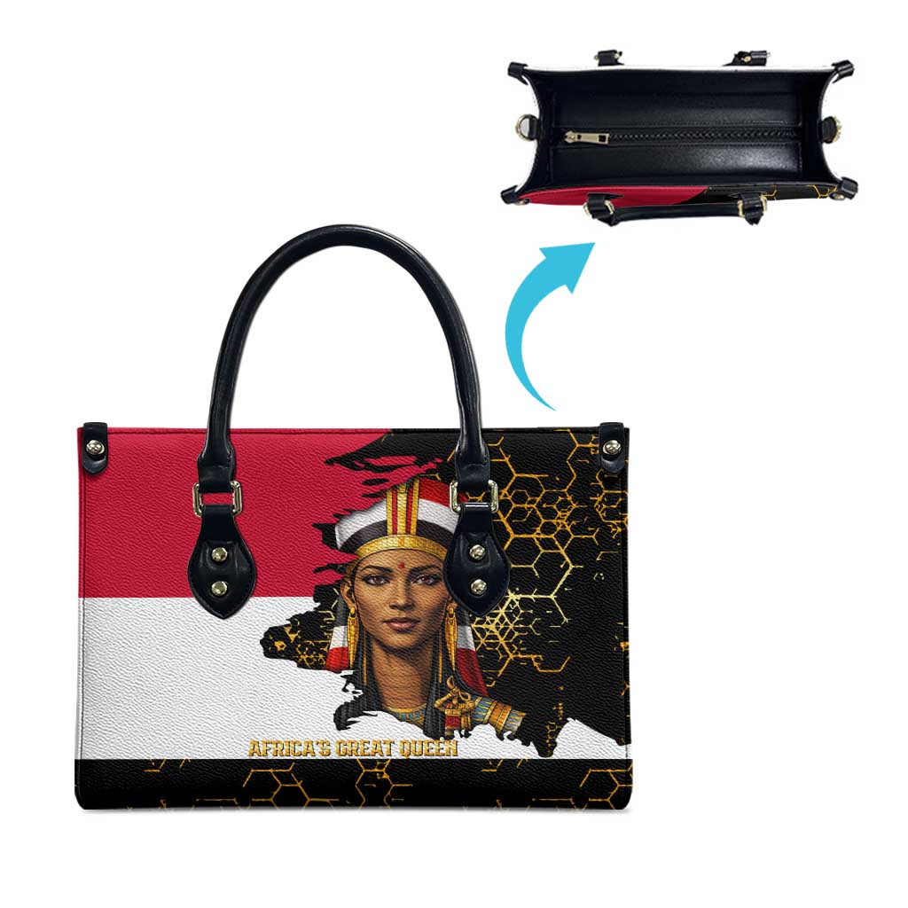Hatshepsut Leather Bag with Royal Portrait, Pre-Colonial Empires Text and Red-Black Honeycomb - Wonder Print Shop