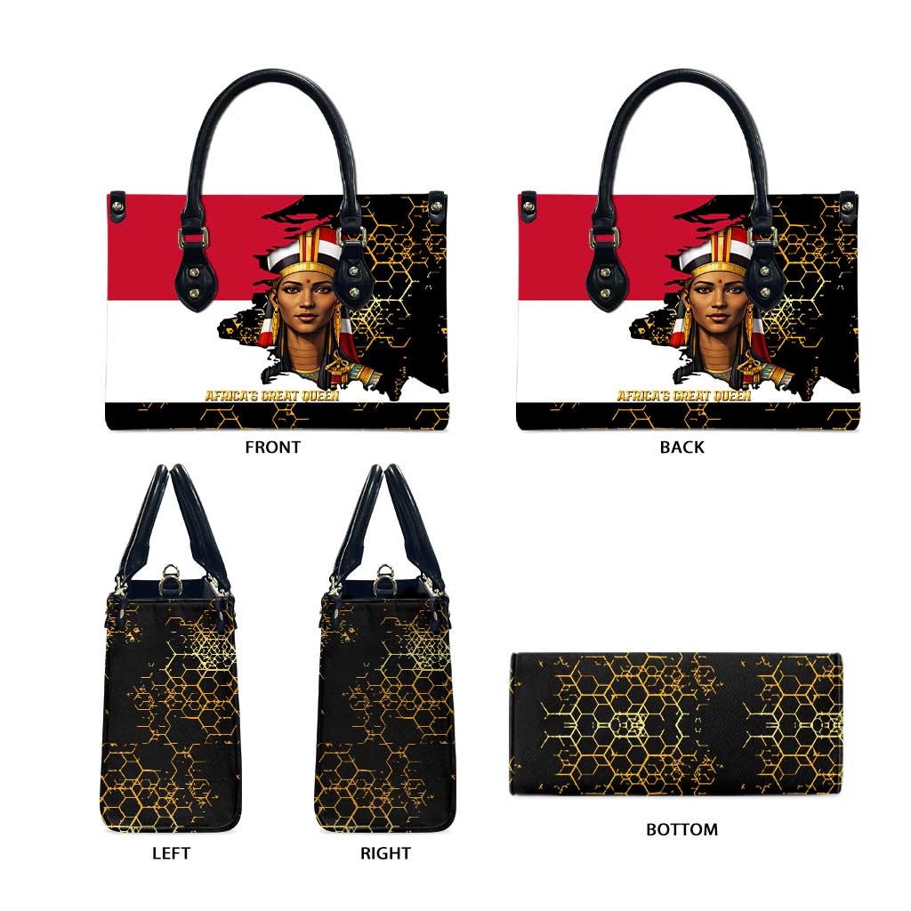 Hatshepsut Leather Bag with Royal Portrait, Pre-Colonial Empires Text and Red-Black Honeycomb - Wonder Print Shop