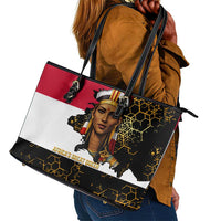 Hatshepsut Leather Tote Bag with Royal Portrait, Pre-Colonial Empires Text and Red-Black Honeycomb - Wonder Print Shop
