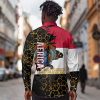Hatshepsut Long Sleeve Button Shirt with Royal Portrait, Pre-Colonial Empires Text and Red-Black Honeycomb - Wonder Print Shop