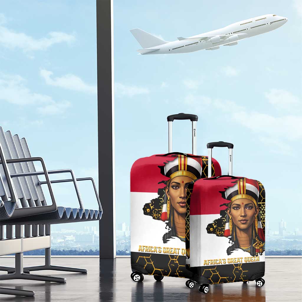 Hatshepsut Luggage Cover with Royal Portrait, Pre-Colonial Empires Text and Red-Black Honeycomb - Wonder Print Shop