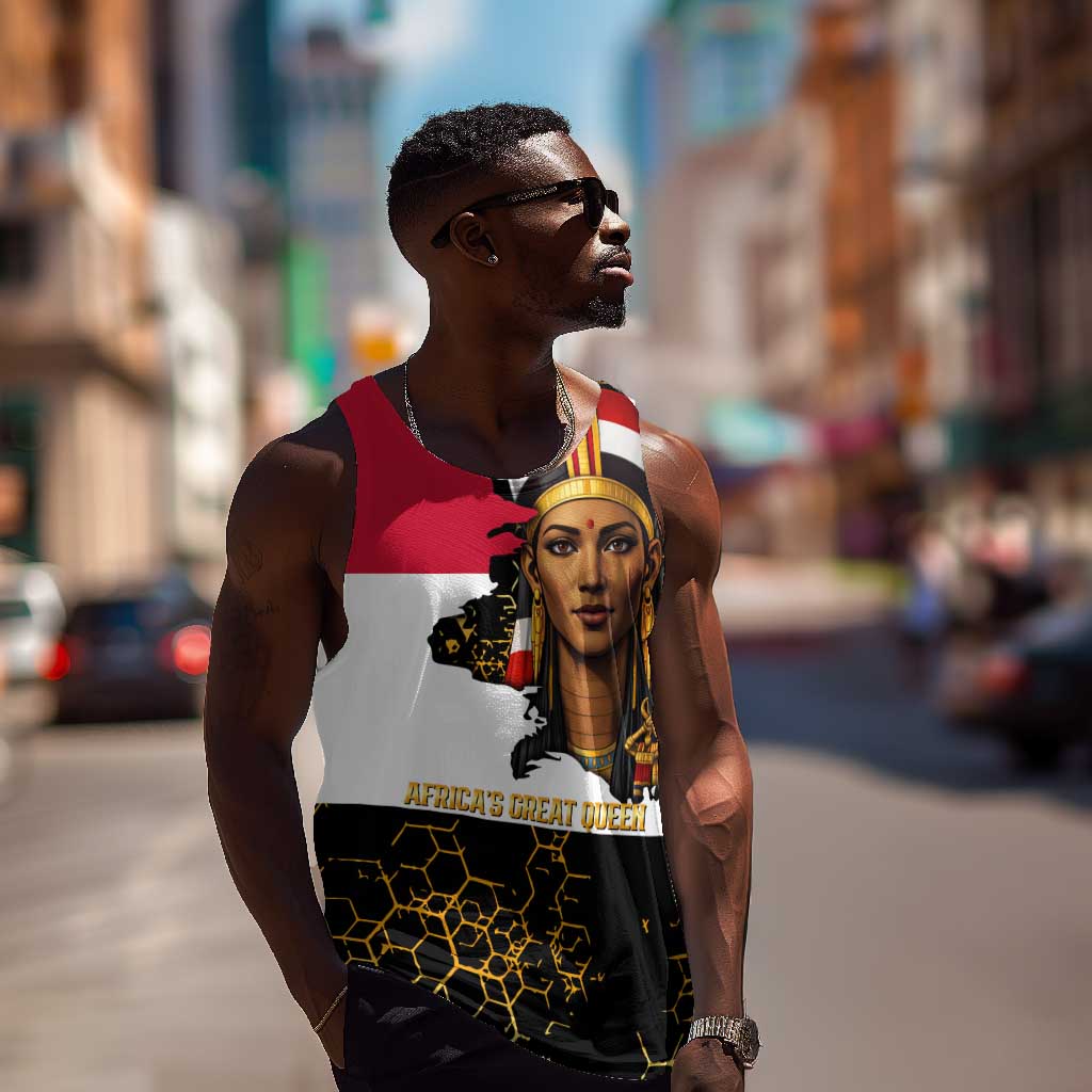 Hatshepsut Men Tank Top with Royal Portrait, Pre-Colonial Empires Text and Red-Black Honeycomb - Wonder Print Shop