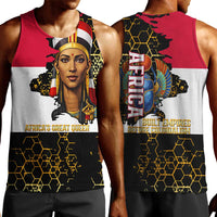 Hatshepsut Men Tank Top with Royal Portrait, Pre-Colonial Empires Text and Red-Black Honeycomb - Wonder Print Shop