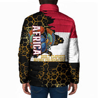 Hatshepsut Padded Jacket with Royal Portrait, Pre-Colonial Empires Text and Red-Black Honeycomb - Wonder Print Shop
