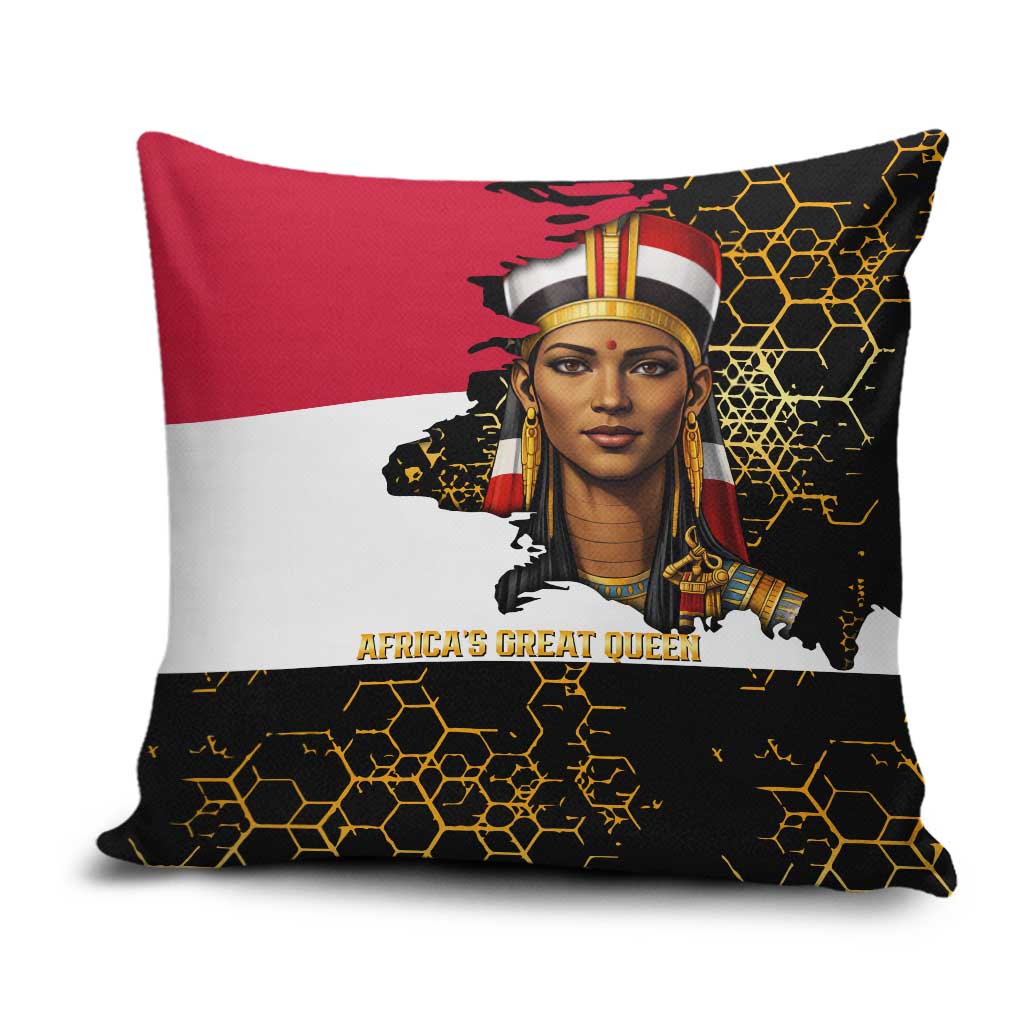 Hatshepsut Pillow Cover with Royal Portrait, Pre-Colonial Empires Text and Red-Black Honeycomb - Wonder Print Shop