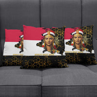 Hatshepsut Pillow Cover with Royal Portrait, Pre-Colonial Empires Text and Red-Black Honeycomb - Wonder Print Shop