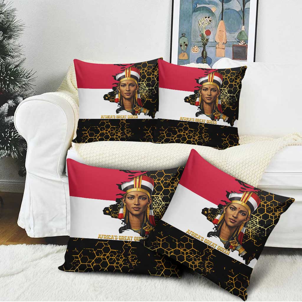 Hatshepsut Pillow Cover with Royal Portrait, Pre-Colonial Empires Text and Red-Black Honeycomb - Wonder Print Shop