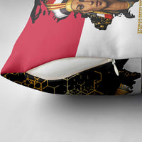 Hatshepsut Pillow Cover with Royal Portrait, Pre-Colonial Empires Text and Red-Black Honeycomb - Wonder Print Shop