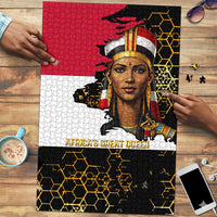 Hatshepsut Puzzle with Royal Portrait, Pre-Colonial Empires Text and Red-Black Honeycomb - Wonder Print Shop