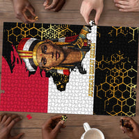Hatshepsut Puzzle with Royal Portrait, Pre-Colonial Empires Text and Red-Black Honeycomb - Wonder Print Shop
