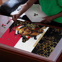 Hatshepsut Puzzle with Royal Portrait, Pre-Colonial Empires Text and Red-Black Honeycomb - Wonder Print Shop