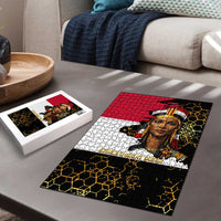 Hatshepsut Puzzle with Royal Portrait, Pre-Colonial Empires Text and Red-Black Honeycomb - Wonder Print Shop