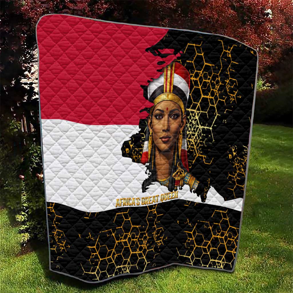 Hatshepsut Quilt with Royal Portrait, Pre-Colonial Empires Text and Red-Black Honeycomb - Wonder Print Shop