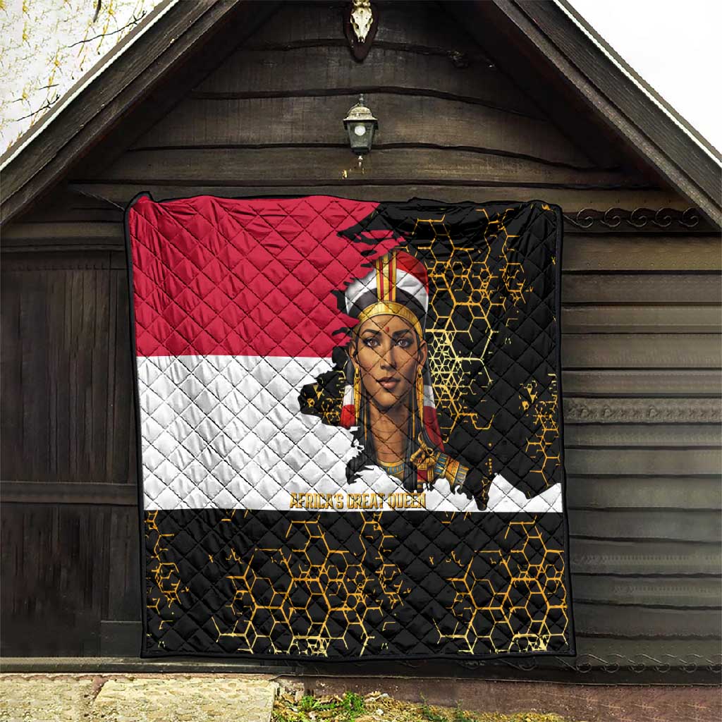 Hatshepsut Quilt with Royal Portrait, Pre-Colonial Empires Text and Red-Black Honeycomb - Wonder Print Shop