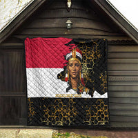 Hatshepsut Quilt with Royal Portrait, Pre-Colonial Empires Text and Red-Black Honeycomb - Wonder Print Shop