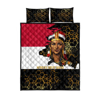 Hatshepsut Quilt Bed Set with Royal Portrait, Pre-Colonial Empires Text and Red-Black Honeycomb - Wonder Print Shop