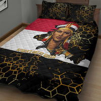 Hatshepsut Quilt Bed Set with Royal Portrait, Pre-Colonial Empires Text and Red-Black Honeycomb - Wonder Print Shop