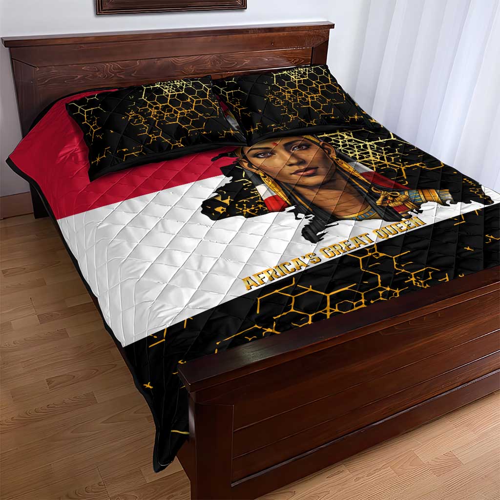 Hatshepsut Quilt Bed Set with Royal Portrait, Pre-Colonial Empires Text and Red-Black Honeycomb - Wonder Print Shop