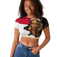 Hatshepsut Raglan Cropped T shirt with Royal Portrait, Pre-Colonial Empires Text and Red-Black Honeycomb - Wonder Print Shop