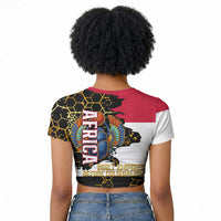 Hatshepsut Raglan Cropped T shirt with Royal Portrait, Pre-Colonial Empires Text and Red-Black Honeycomb - Wonder Print Shop
