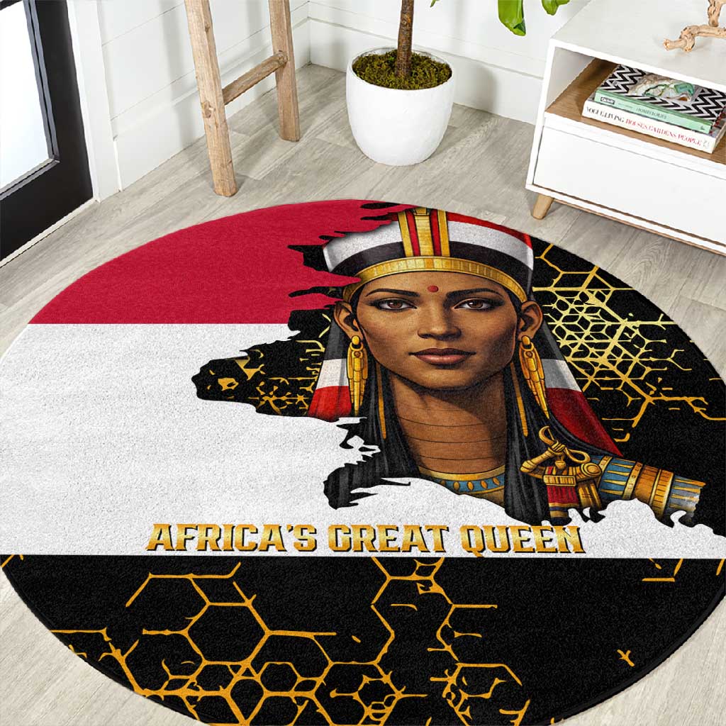 Hatshepsut Round Carpet with Royal Portrait, Pre-Colonial Empires Text and Red-Black Honeycomb - Wonder Print Shop