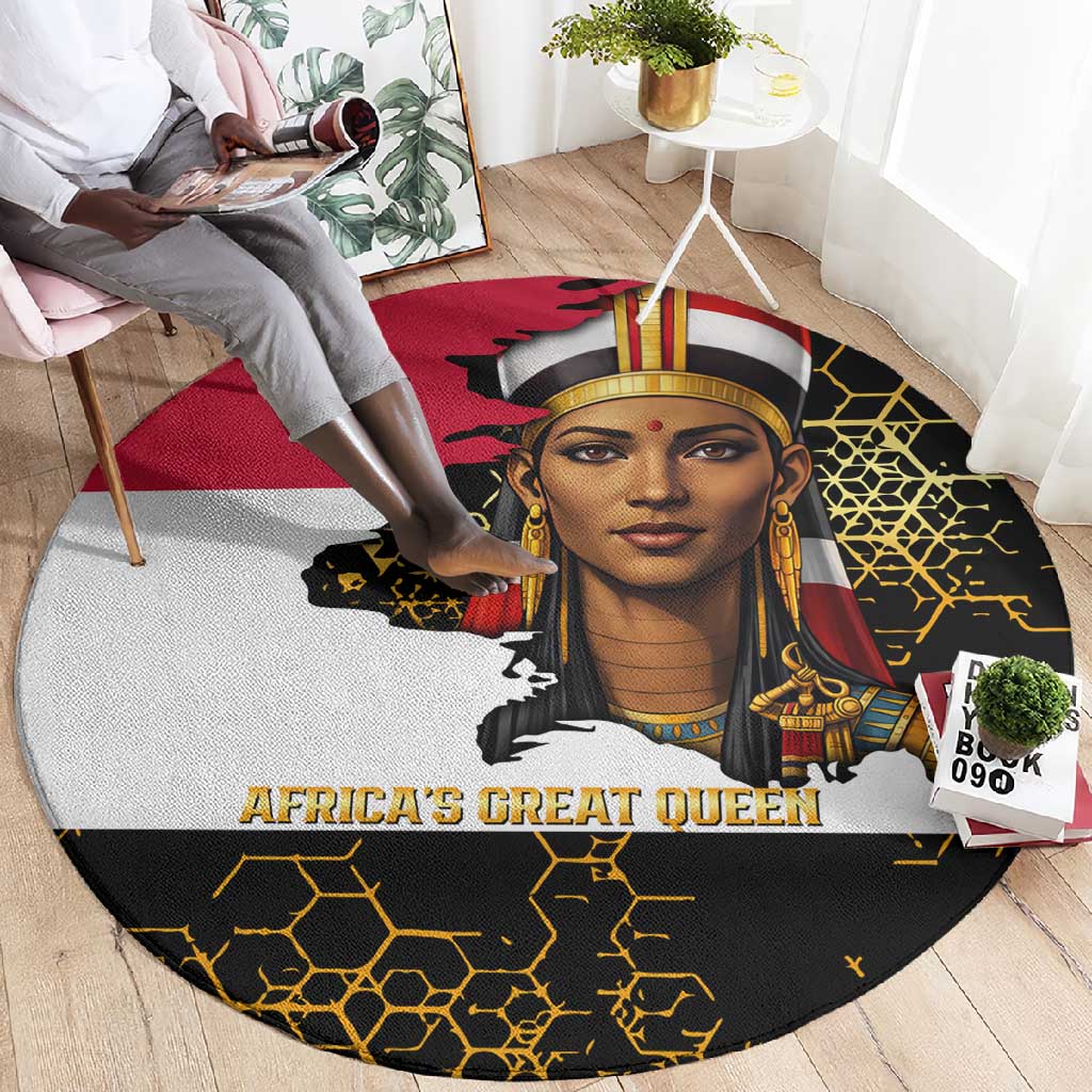 Hatshepsut Round Carpet with Royal Portrait, Pre-Colonial Empires Text and Red-Black Honeycomb - Wonder Print Shop
