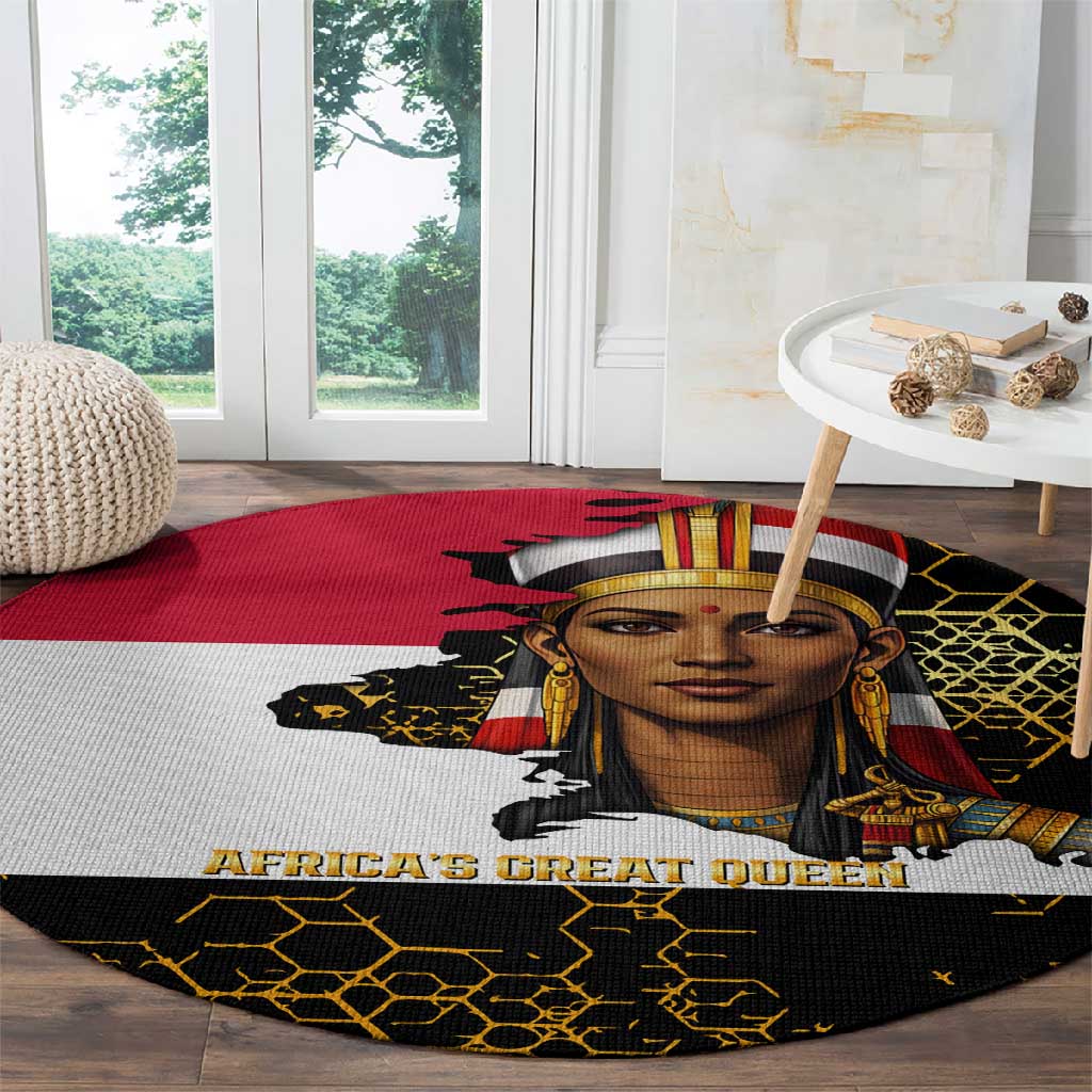 Hatshepsut Round Carpet with Royal Portrait, Pre-Colonial Empires Text and Red-Black Honeycomb - Wonder Print Shop