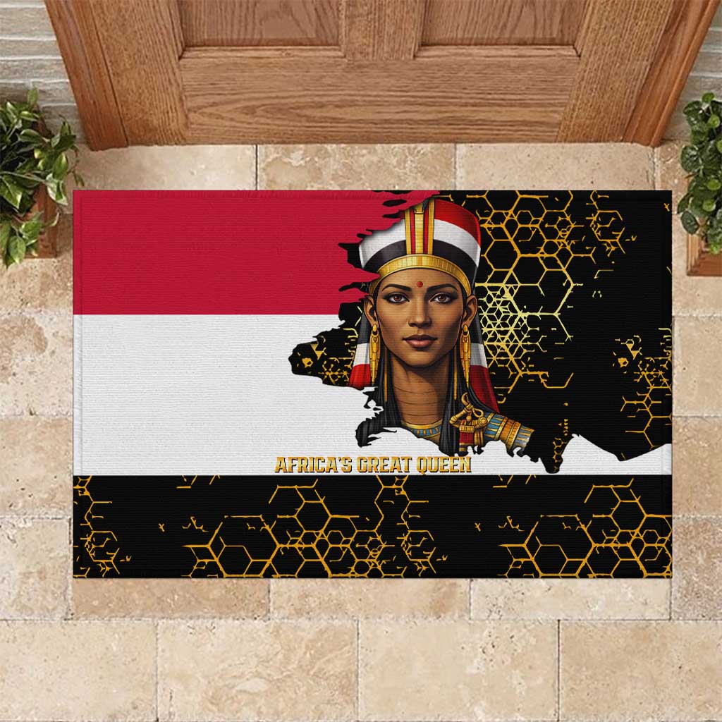 Hatshepsut Rubber Doormat with Royal Portrait, Pre-Colonial Empires Text and Red-Black Honeycomb - Wonder Print Shop