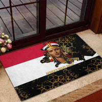 Hatshepsut Rubber Doormat with Royal Portrait, Pre-Colonial Empires Text and Red-Black Honeycomb - Wonder Print Shop