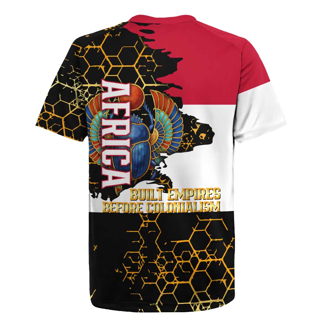 Hatshepsut Rugby Jersey with Royal Portrait, Pre-Colonial Empires Text and Red-Black Honeycomb - Wonder Print Shop