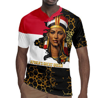 Hatshepsut Rugby Jersey with Royal Portrait, Pre-Colonial Empires Text and Red-Black Honeycomb - Wonder Print Shop