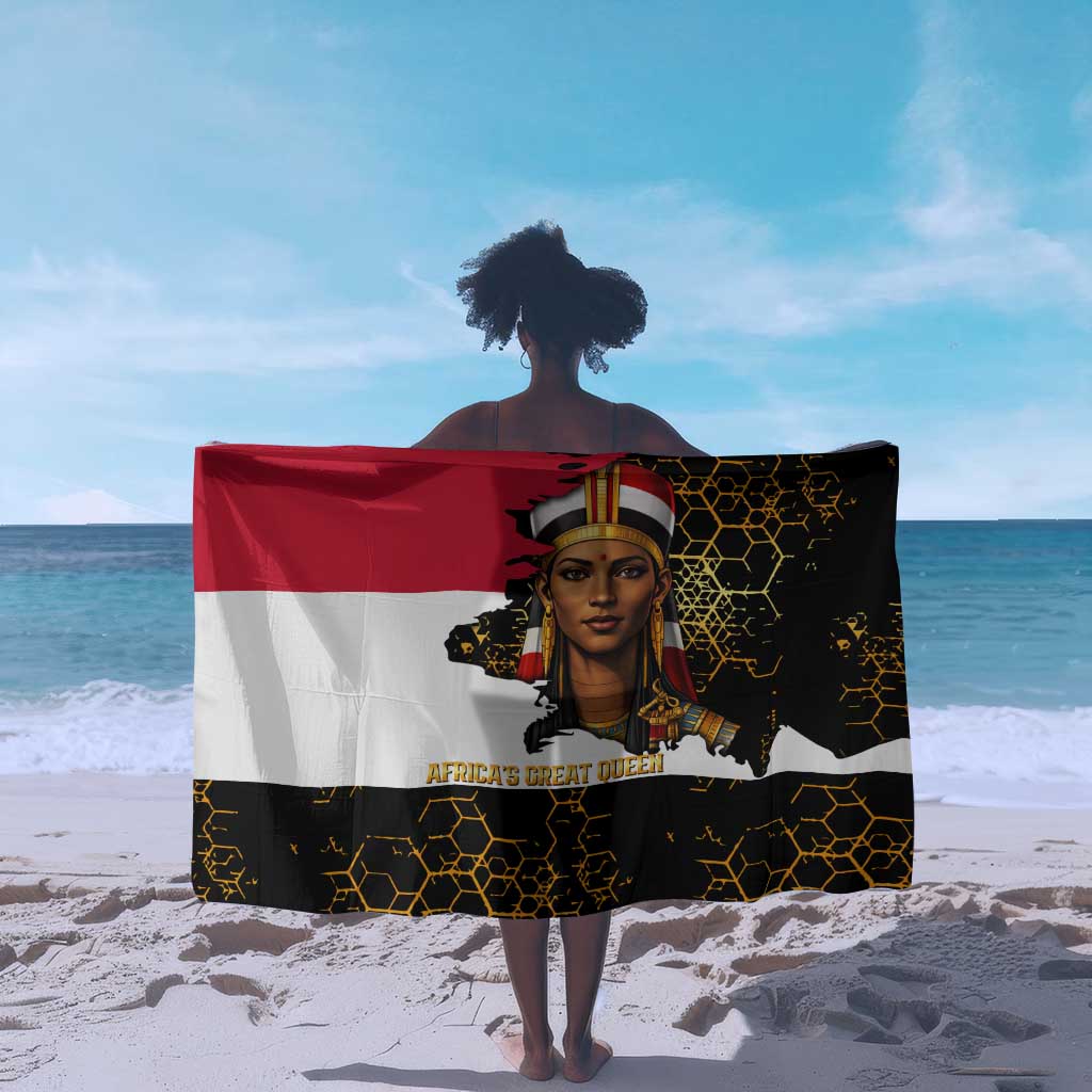 Hatshepsut Sarong with Royal Portrait, Pre-Colonial Empires Text and Red-Black Honeycomb - Wonder Print Shop