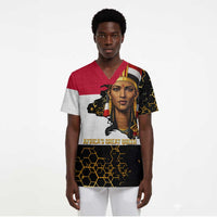 Hatshepsut Scrub Top with Royal Portrait, Pre-Colonial Empires Text and Red-Black Honeycomb - Wonder Print Shop