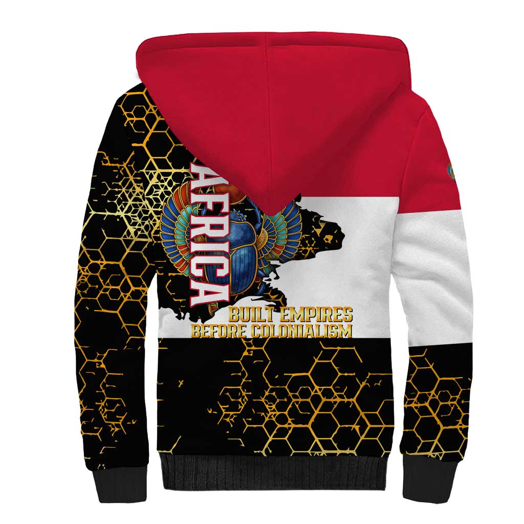 Hatshepsut Sherpa Hoodie with Royal Portrait, Pre-Colonial Empires Text and Red-Black Honeycomb - Wonder Print Shop