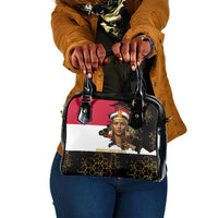 Hatshepsut Shoulder Handbag with Royal Portrait, Pre-Colonial Empires Text and Red-Black Honeycomb - Wonder Print Shop