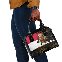 Hatshepsut Shoulder Handbag with Royal Portrait, Pre-Colonial Empires Text and Red-Black Honeycomb - Wonder Print Shop