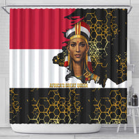 Hatshepsut Shower Curtain with Royal Portrait, Pre-Colonial Empires Text and Red-Black Honeycomb - Wonder Print Shop