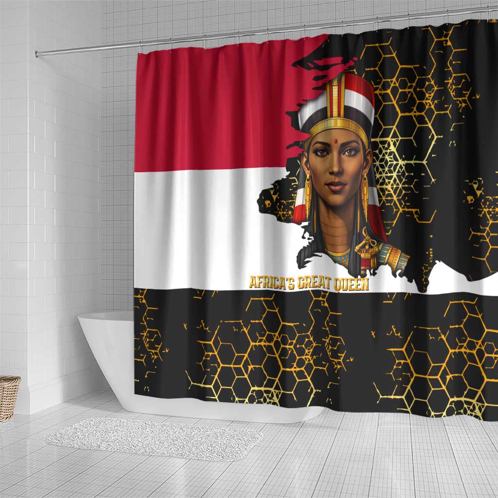 Hatshepsut Shower Curtain with Royal Portrait, Pre-Colonial Empires Text and Red-Black Honeycomb - Wonder Print Shop
