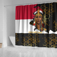 Hatshepsut Shower Curtain with Royal Portrait, Pre-Colonial Empires Text and Red-Black Honeycomb - Wonder Print Shop