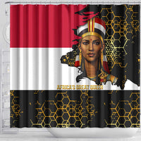 Hatshepsut Shower Curtain with Royal Portrait, Pre-Colonial Empires Text and Red-Black Honeycomb - Wonder Print Shop
