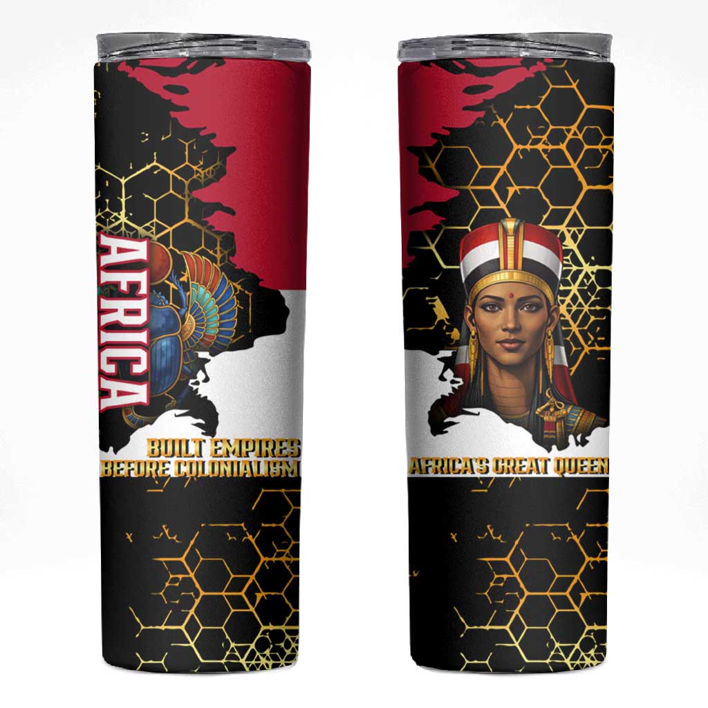 Hatshepsut Skinny Tumbler with Royal Portrait, Pre-Colonial Empires Text and Red-Black Honeycomb - Wonder Print Shop
