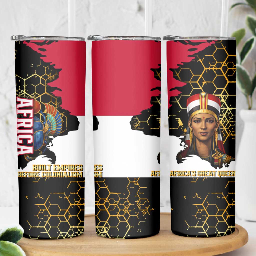 Hatshepsut Skinny Tumbler with Royal Portrait, Pre-Colonial Empires Text and Red-Black Honeycomb - Wonder Print Shop