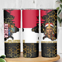 Hatshepsut Skinny Tumbler with Royal Portrait, Pre-Colonial Empires Text and Red-Black Honeycomb - Wonder Print Shop