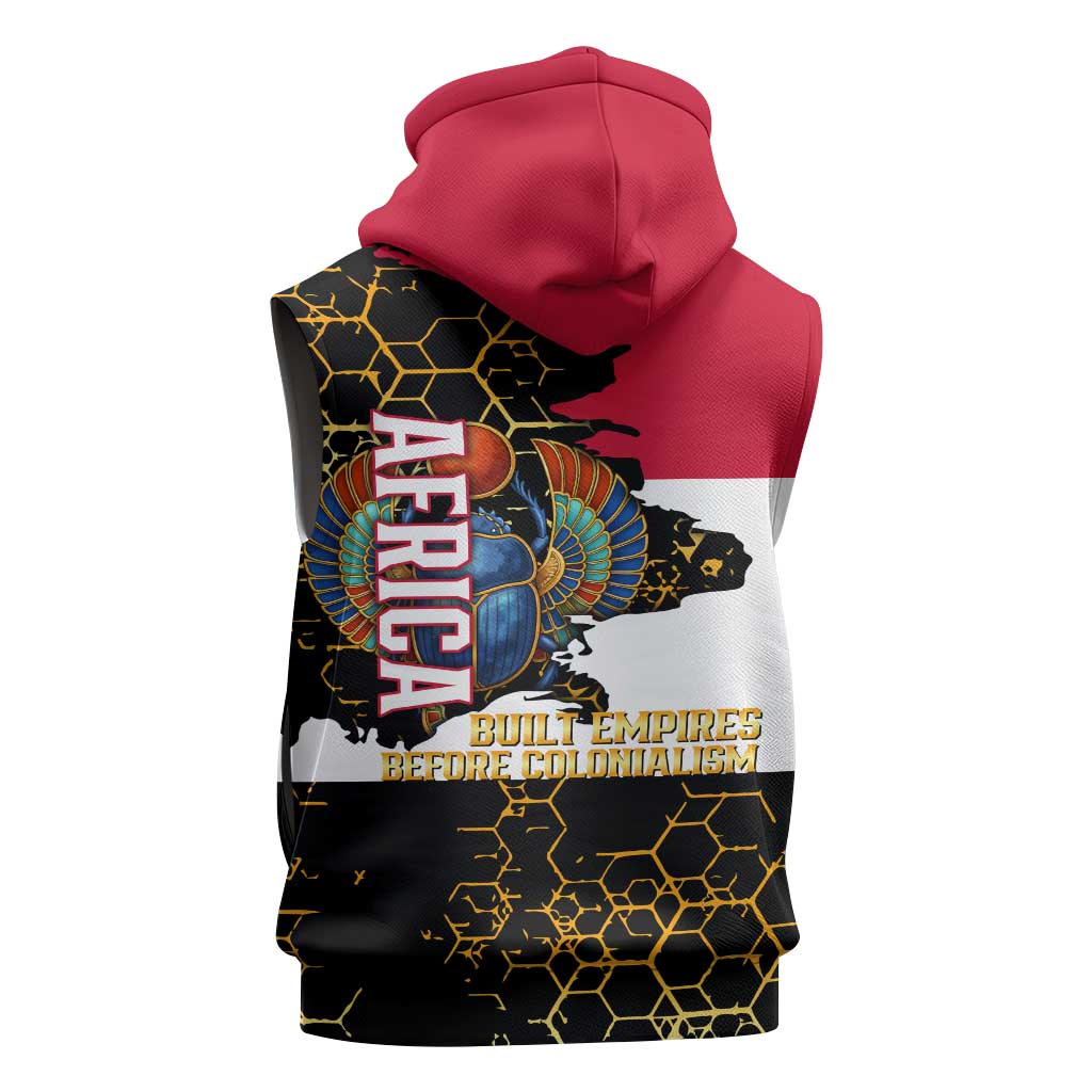 Hatshepsut Sleeveless Hoodie with Royal Portrait, Pre-Colonial Empires Text and Red-Black Honeycomb - Wonder Print Shop