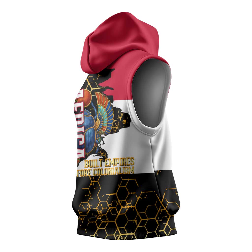 Hatshepsut Sleeveless Hoodie with Royal Portrait, Pre-Colonial Empires Text and Red-Black Honeycomb - Wonder Print Shop