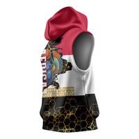 Hatshepsut Sleeveless Hoodie with Royal Portrait, Pre-Colonial Empires Text and Red-Black Honeycomb - Wonder Print Shop