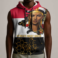 Hatshepsut Sleeveless Hoodie with Royal Portrait, Pre-Colonial Empires Text and Red-Black Honeycomb - Wonder Print Shop