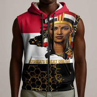 Hatshepsut Sleeveless Zip Hoodie with Royal Portrait, Pre-Colonial Empires Text and Red-Black Honeycomb - Wonder Print Shop