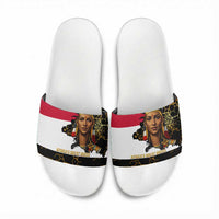 Hatshepsut Slide Sandals with Royal Portrait, Pre-Colonial Empires Text and Red-Black Honeycomb - Wonder Print Shop