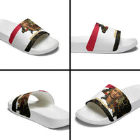Hatshepsut Slide Sandals with Royal Portrait, Pre-Colonial Empires Text and Red-Black Honeycomb - Wonder Print Shop